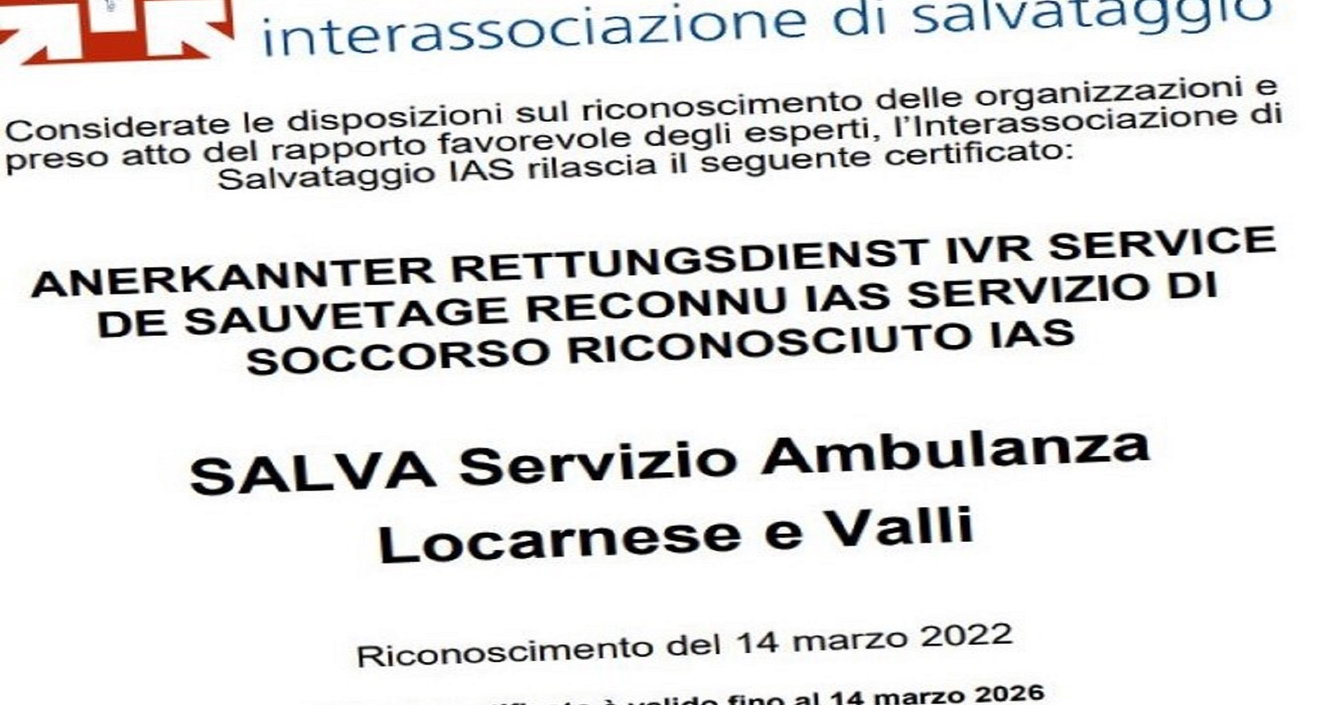 Rinnovo certificazione IAS 2022